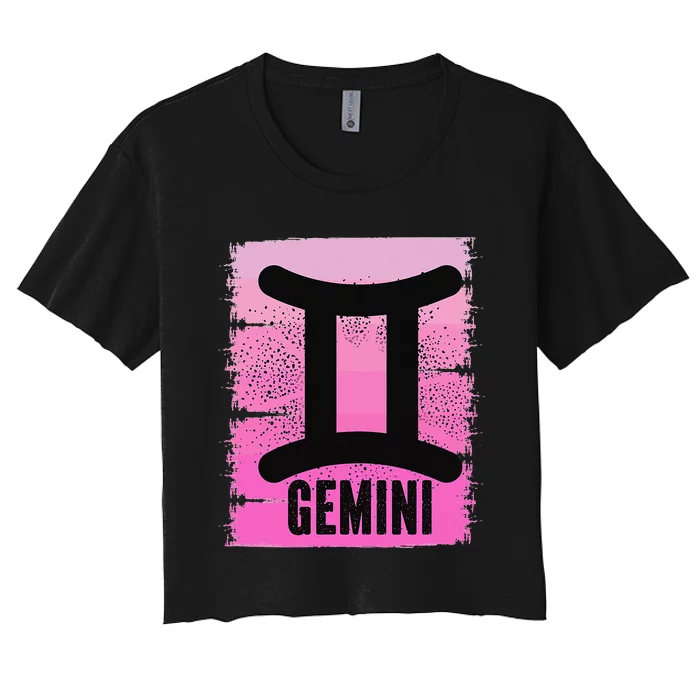 Pink Gemini Symbol May Birthday Born In June Zodiac Sign Women's Crop Top Tee