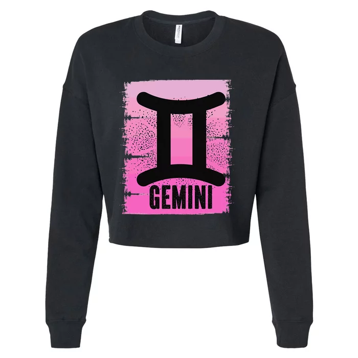 Pink Gemini Symbol May Birthday Born In June Zodiac Sign Cropped Pullover Crew