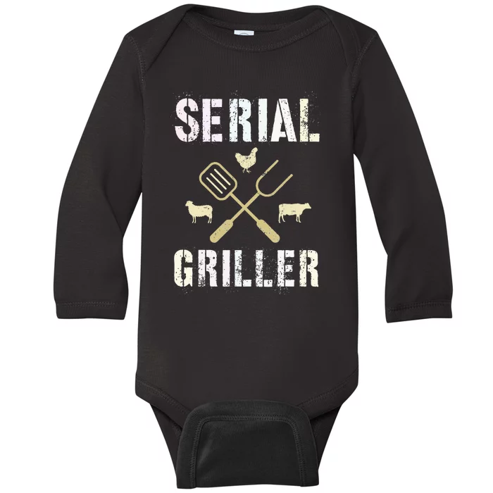 Pitmaster Grilling Serial Griller Pit Grandpa Brisket Patio Baby Long Sleeve Bodysuit