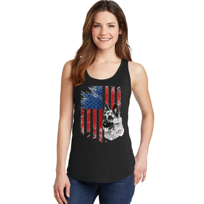 Patriotic German Shepherd Usa American Flag Dog Pet Tank Top Ladies Essential Tank