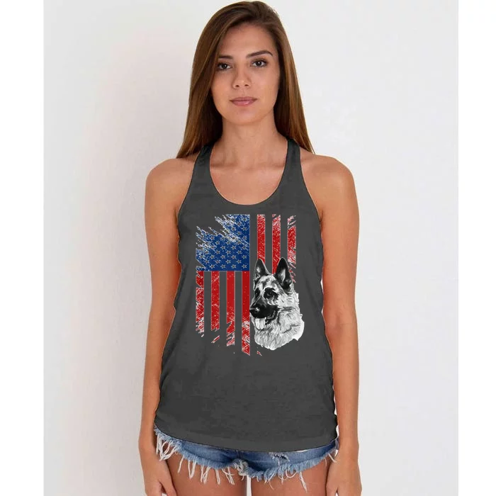 Patriotic German Shepherd Usa American Flag Dog Pet Tank Top Women's Knotted Racerback Tank