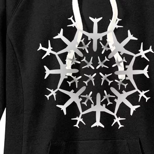 Pilot Gift Snowflake Airplanes Christmas Snow Aviation Plane Great Gift Women's Fleece Hoodie