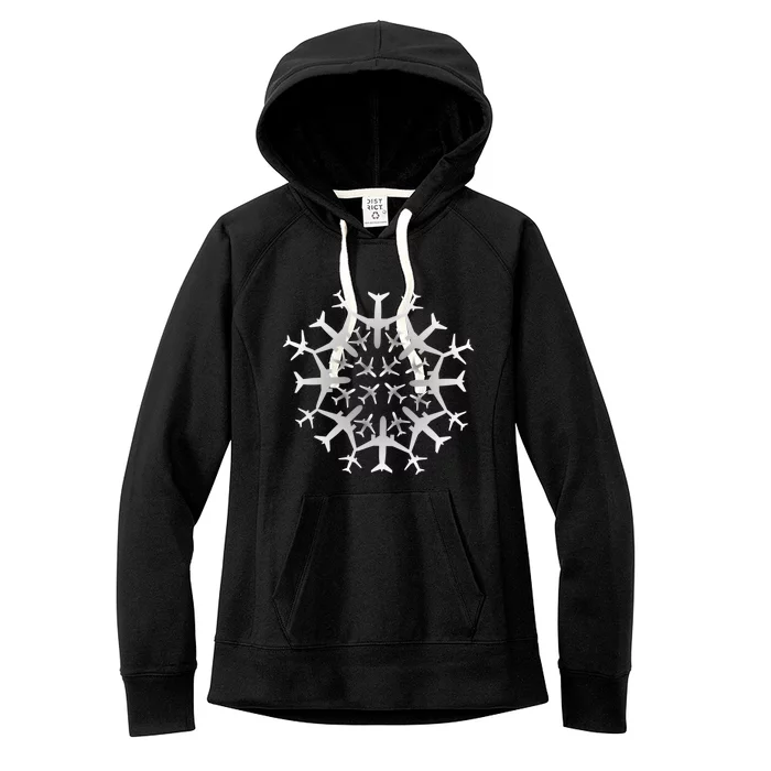 Pilot Gift Snowflake Airplanes Christmas Snow Aviation Plane Great Gift Women's Fleece Hoodie