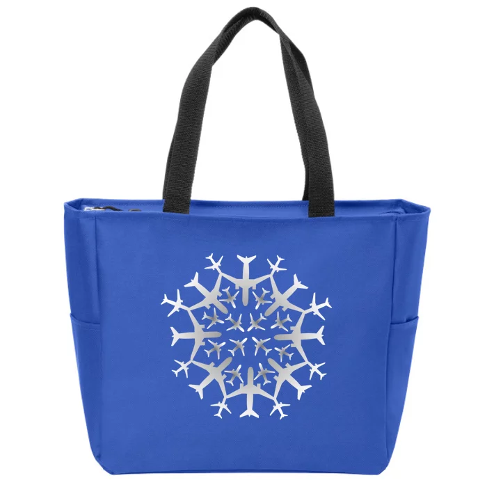 Pilot Gift Snowflake Airplanes Christmas Snow Aviation Plane Great Gift Zip Tote Bag