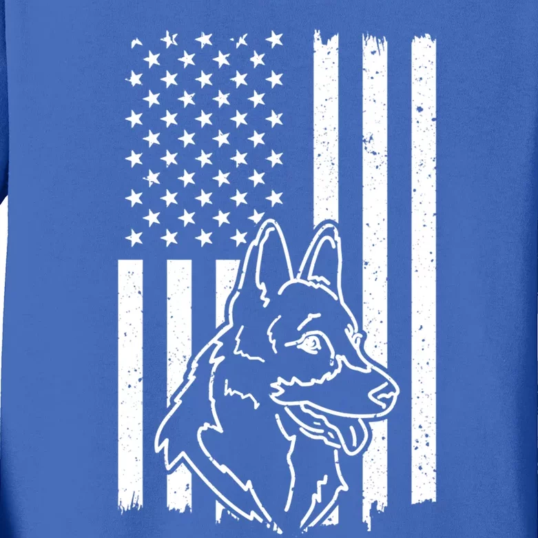 Patriotic Ger Shepherd American Flag Dog Lover Gift Kids Long Sleeve Shirt