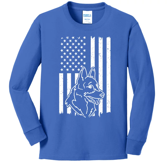 Patriotic Ger Shepherd American Flag Dog Lover Gift Kids Long Sleeve Shirt