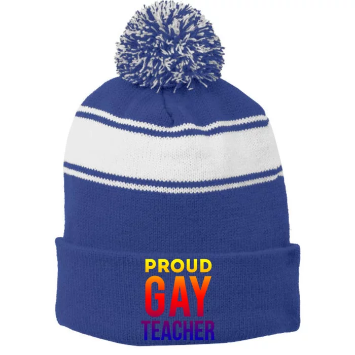 Proud Gay Teacher Lgbtq Rainbow Graduation Appreciation Gift Stripe Pom Pom Beanie