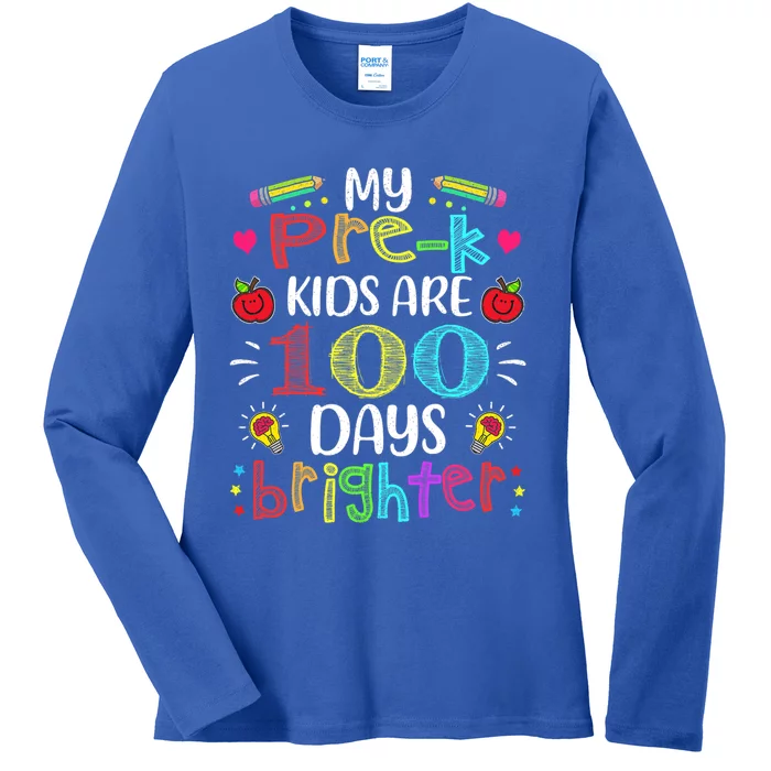 Precute Giftk Teacher 100 Days Brighter 100th Day Of School Gift Cute Gift Ladies Long Sleeve Shirt