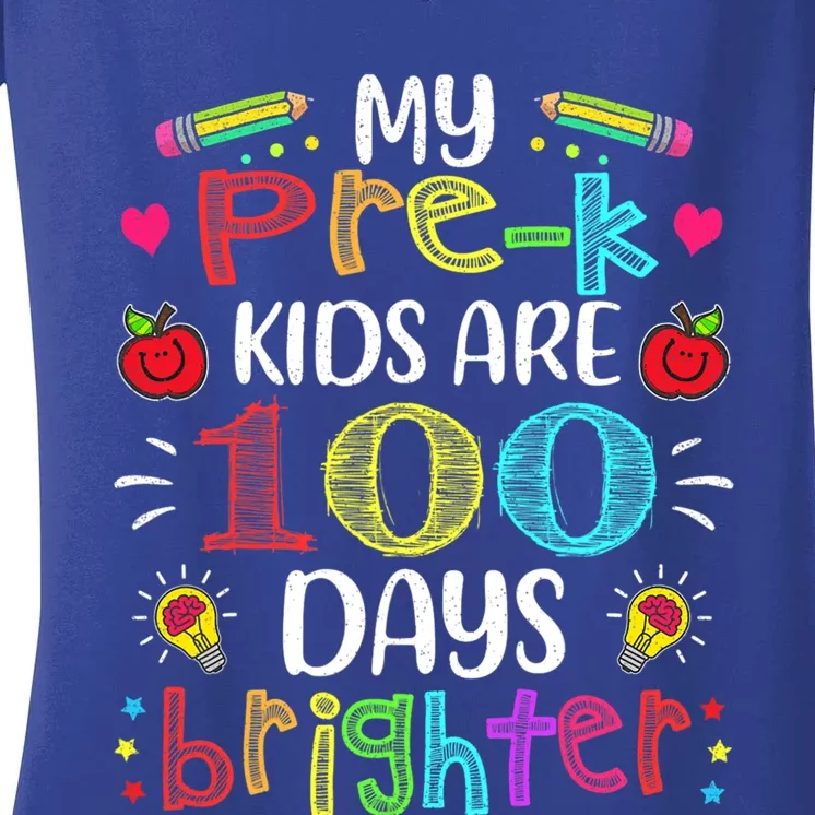 Precute Giftk Teacher 100 Days Brighter 100th Day Of School Gift Cute Gift Women's V-Neck T-Shirt