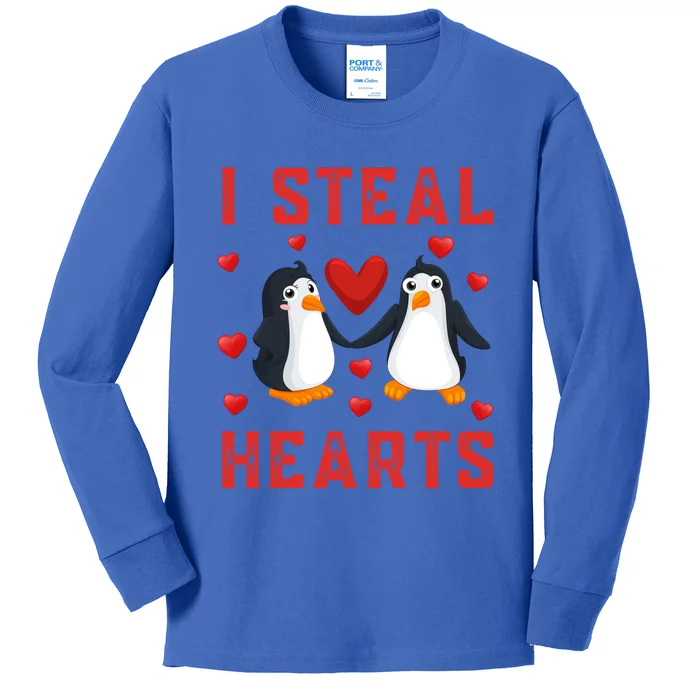 Penguin Graphic Themed I Steal Hearts Cute Valentines Day Gift Kids Long Sleeve Shirt