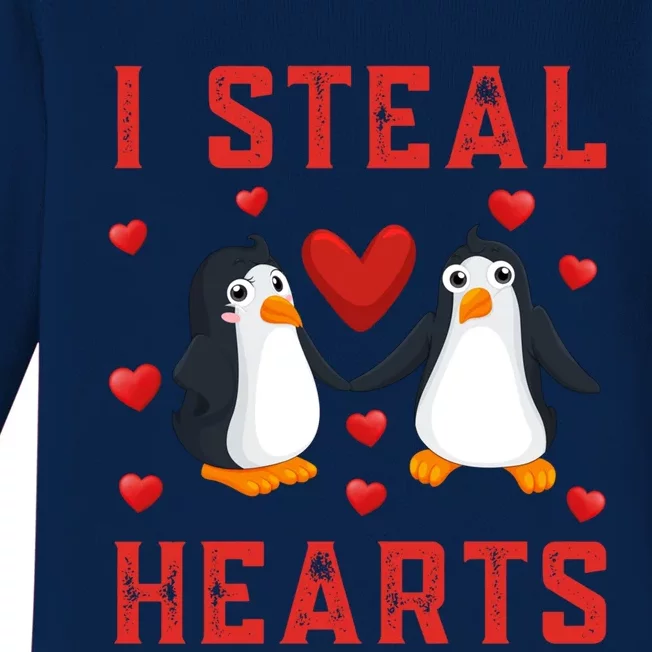 Penguin Graphic Themed I Steal Hearts Cute Valentines Day Gift Baby Long Sleeve Bodysuit