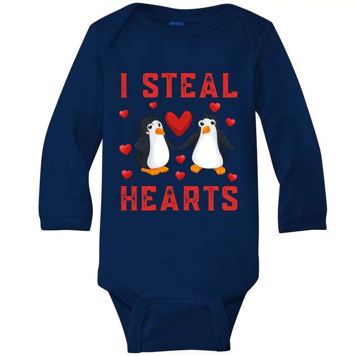 Penguin Graphic Themed I Steal Hearts Cute Valentines Day Gift Baby Long Sleeve Bodysuit