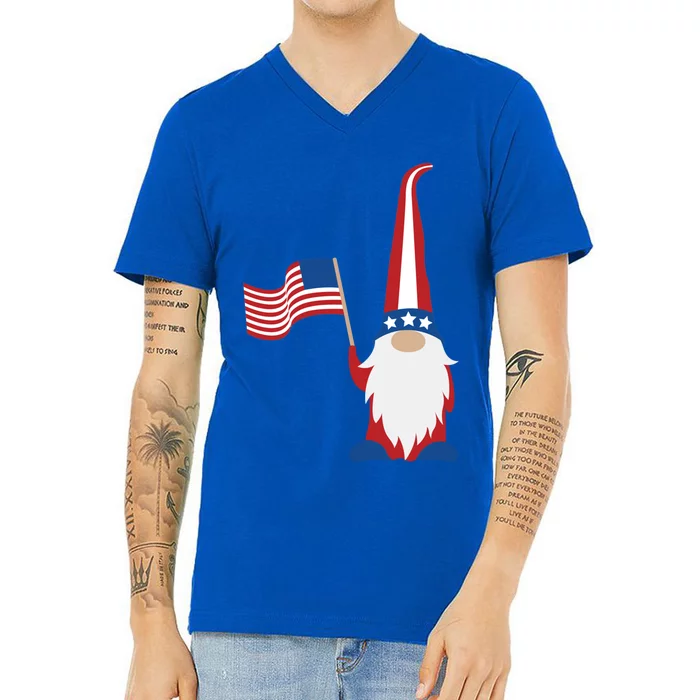 Patriotic Gnomes Usa American Flag 4th Of July Gnome Gift V-Neck T-Shirt