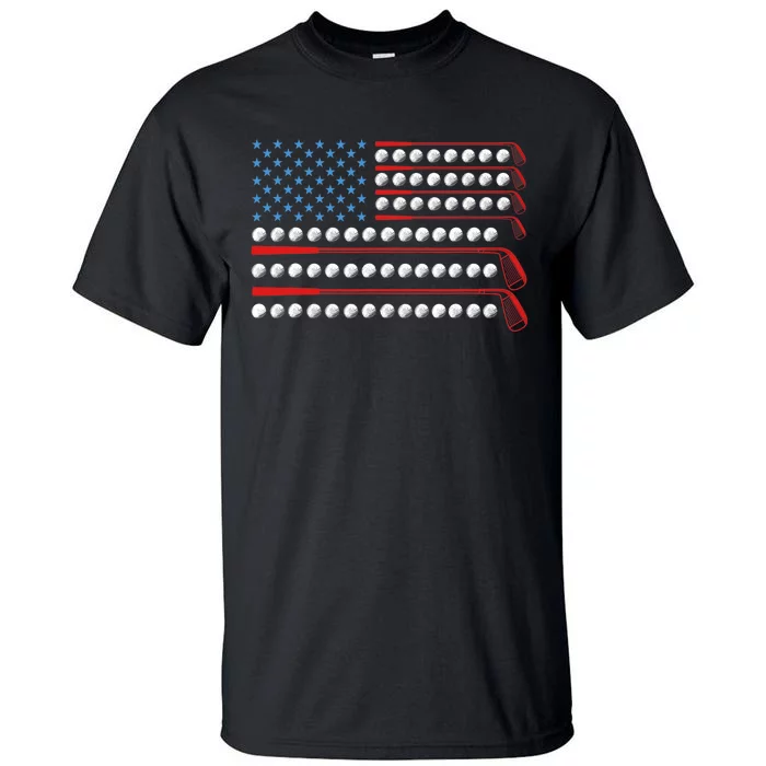 Patriotic Golf USA Flag Golf Clubs 4th Of July Golf Balls Tall T-Shirt