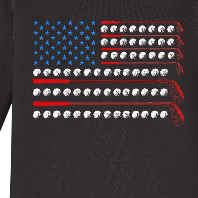 Patriotic Golf Usa Flag Golf Clubs 4th Of July Golf Balls Baby Long Sleeve Bodysuit