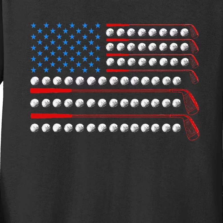 Patriotic Golf Usa Flag Golf Clubs 4th Of July Golf Balls Kids Long Sleeve Shirt