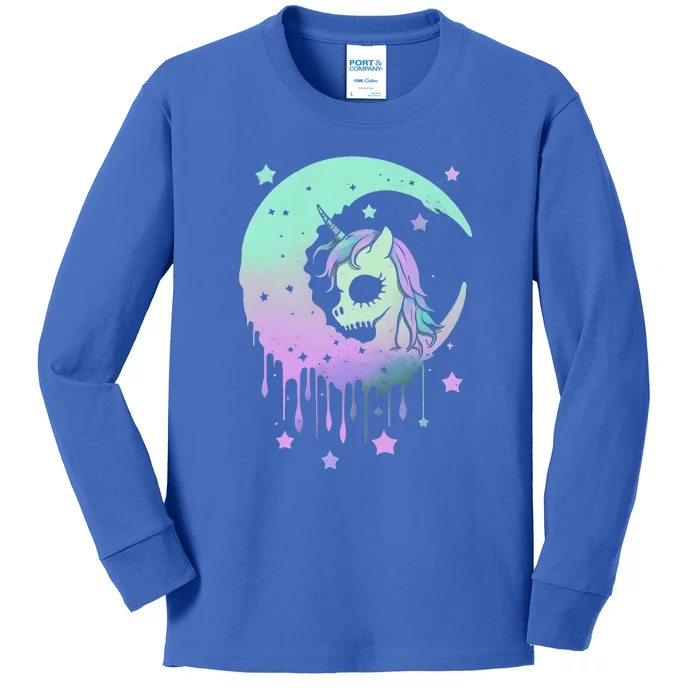 Pastel Goth Unicorn Moon Stars Creepy Kids Long Sleeve Shirt