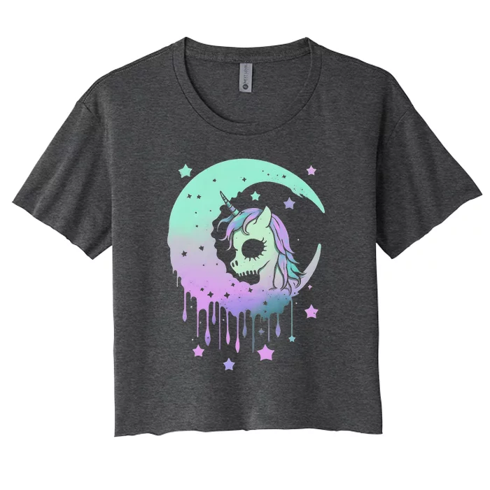 Pastel Goth Unicorn Moon Stars Creepy Women's Crop Top Tee