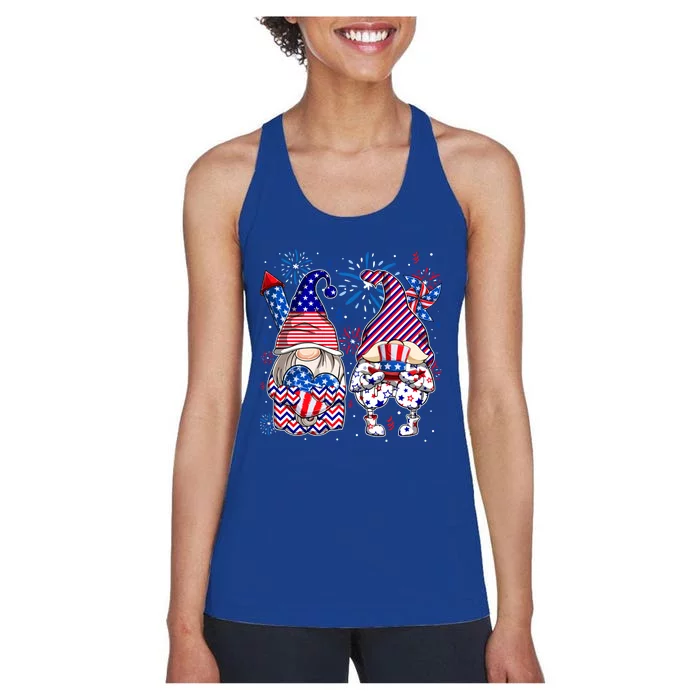 Patriotic Gnomes Usa American Flag 4th Of July Gnome Squad Great Gift Women's Racerback Tank