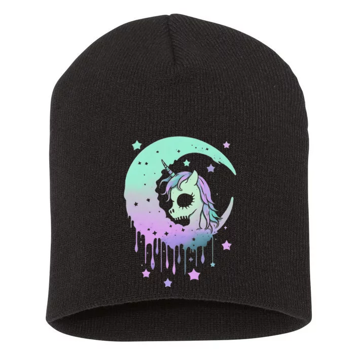 Pastel Goth Unicorn Moon Stars Creepy Kawaii Evil Horse Short Acrylic Beanie