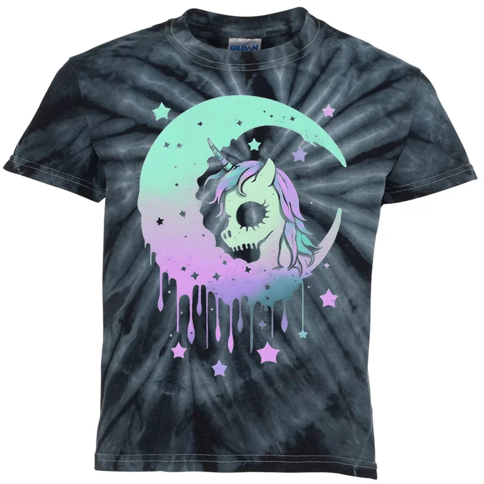 Pastel Goth Unicorn Moon Stars Creepy Kawaii Evil Horse Kids Tie-Dye T-Shirt