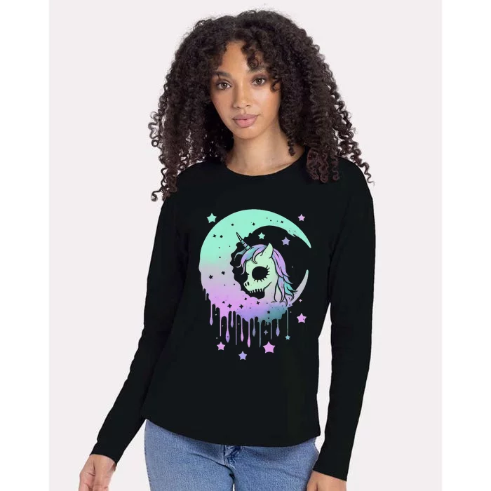 Pastel Goth Unicorn Moon Stars Creepy Cute Kawaii Womens Cotton Relaxed Long Sleeve T-Shirt