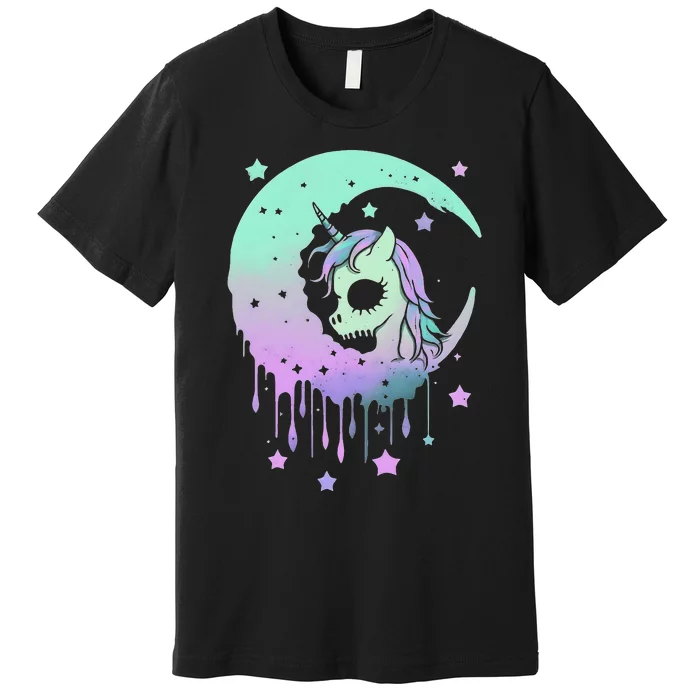 Pastel Goth Unicorn Moon Stars Creepy Cute Kawaii Evil Horse Premium T-Shirt