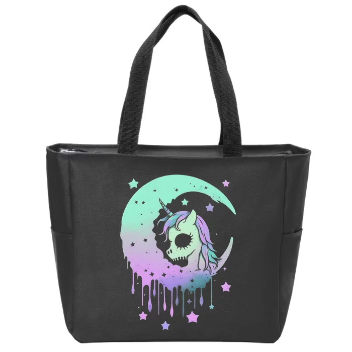 Pastel Goth Unicorn Moon Stars Creepy Cute Kawaii Evil Horse Zip Tote Bag