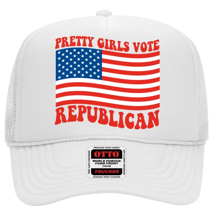 Pretty Girls Vote Republican Usa Flag High Crown Mesh Trucker Hat