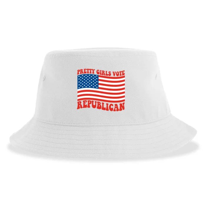 Pretty Girls Vote Republican Usa Flag Sustainable Bucket Hat