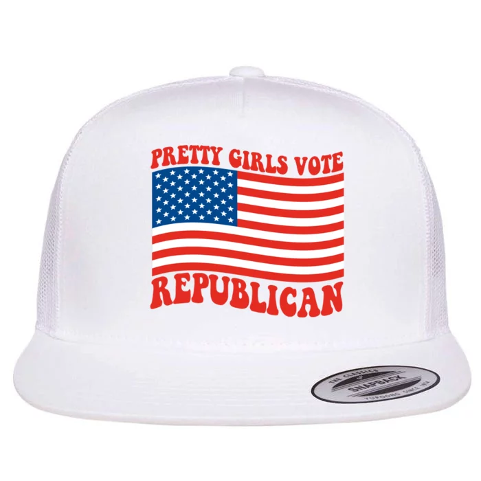 Pretty Girls Vote Republican Usa Flag Flat Bill Trucker Hat