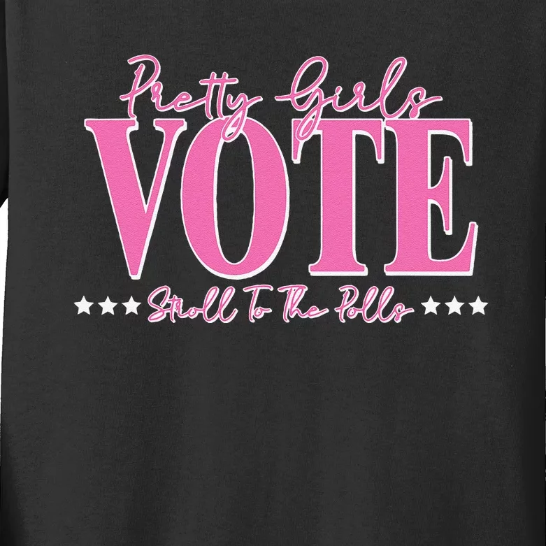 Pretty Girl Vote Stroll To The Polls Voting Gift Kids Long Sleeve Shirt