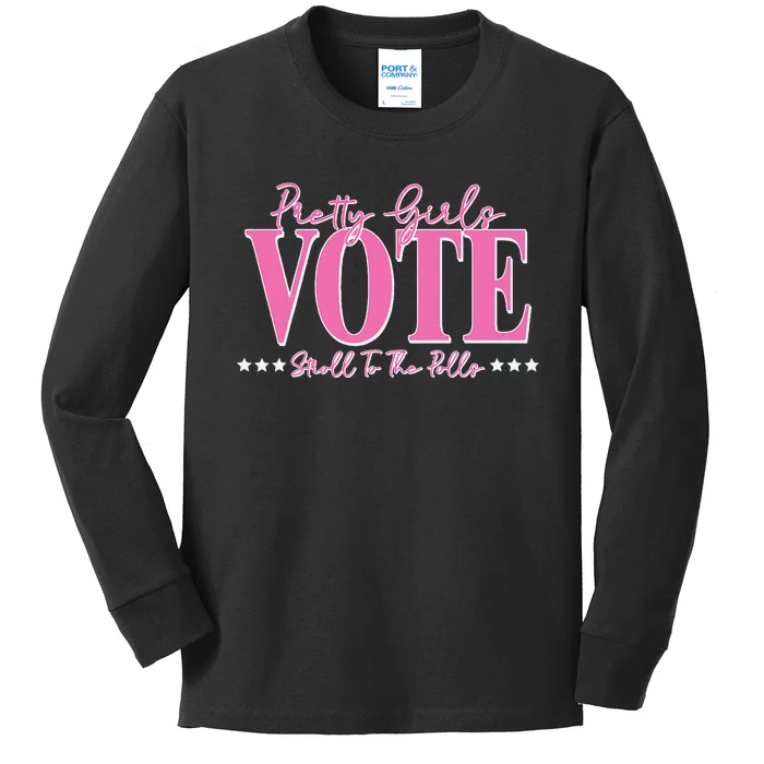 Pretty Girl Vote Stroll To The Polls Voting Gift Kids Long Sleeve Shirt