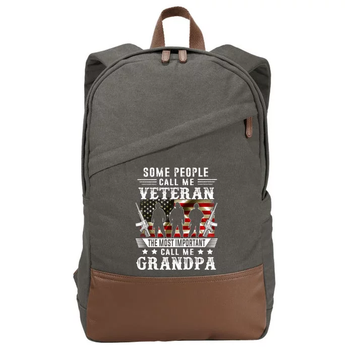 Proud Grandpa Veteran American Flag Gifts VeteranS Day Cotton Canvas Backpack