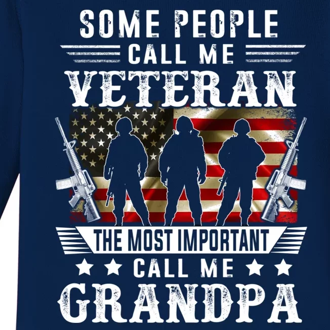 Proud Grandpa Veteran American Flag Gifts VeteranS Day Baby Long Sleeve Bodysuit