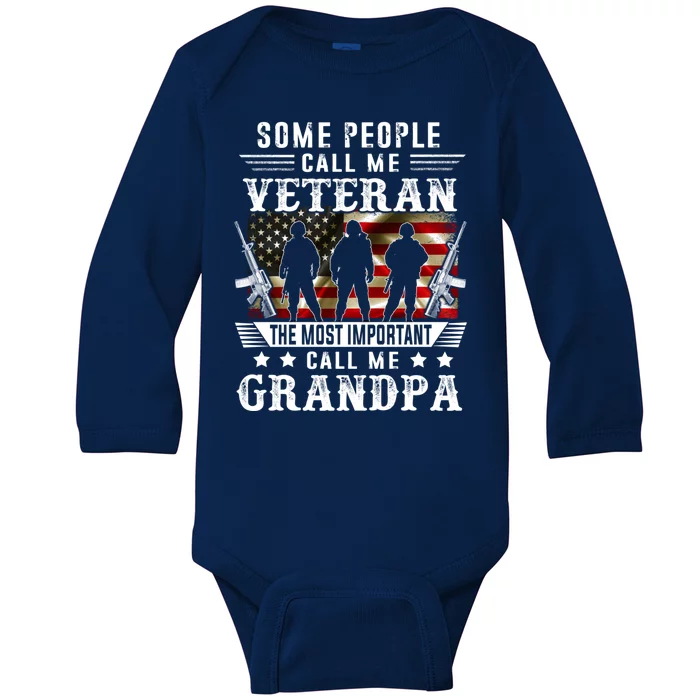 Proud Grandpa Veteran American Flag Gifts VeteranS Day Baby Long Sleeve Bodysuit