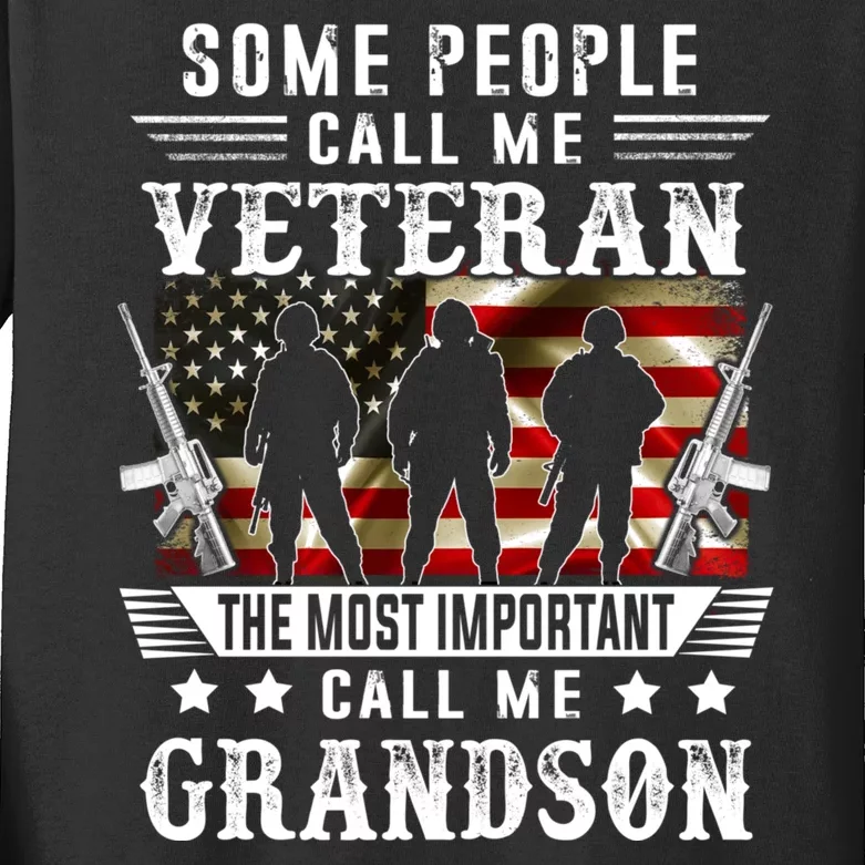 Proud Grandson Veteran American Flag Gifts VeteranS Day Kids Long Sleeve Shirt