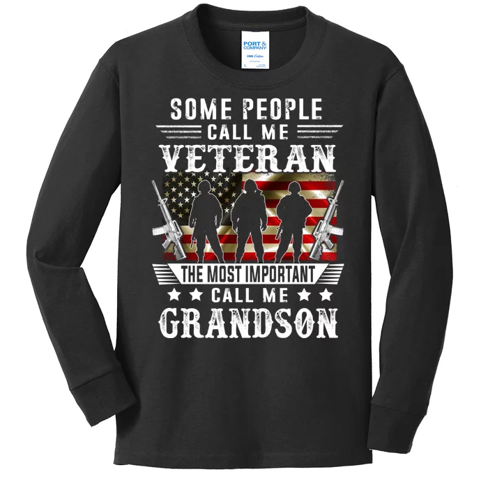 Proud Grandson Veteran American Flag Gifts VeteranS Day Kids Long Sleeve Shirt