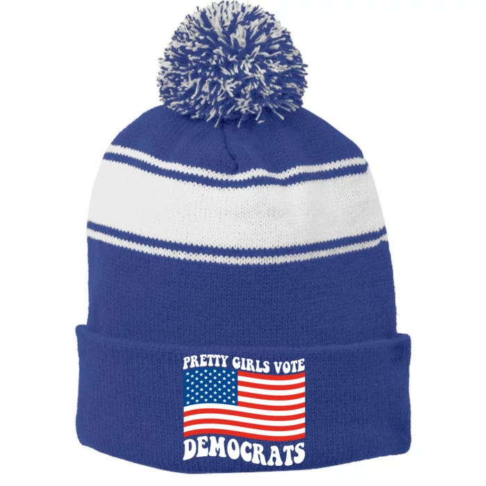 Pretty Girls Vote Democrats Stripe Pom Pom Beanie