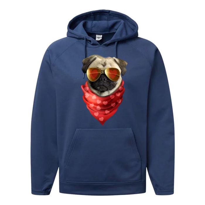 Pug Gift Valentines Day Heart Cute Valentine Gift Dog Lover Gift Performance Fleece Hoodie