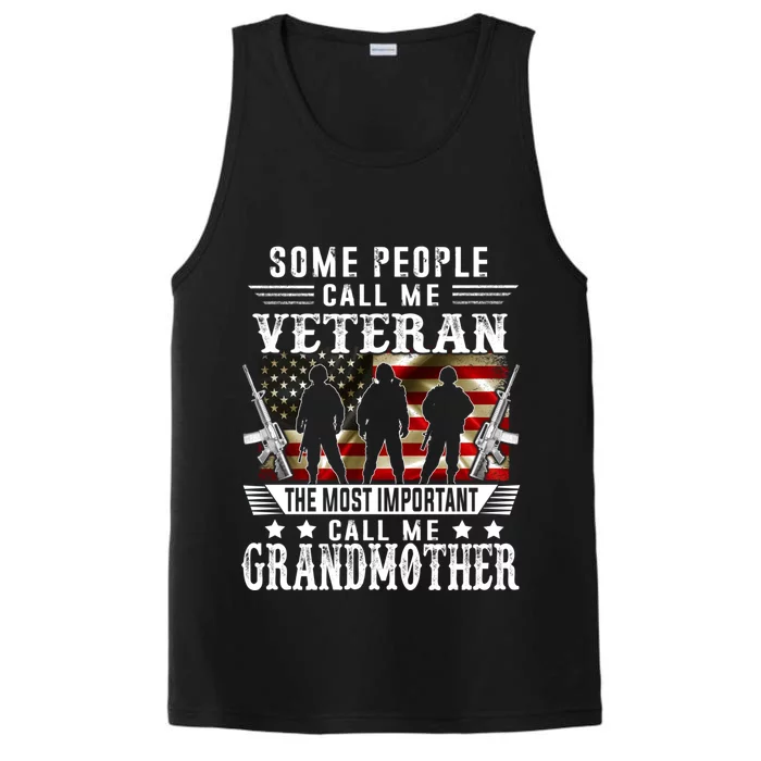 Proud Grandmother Veteran American Flag Gifts Veterans Day Performance Tank