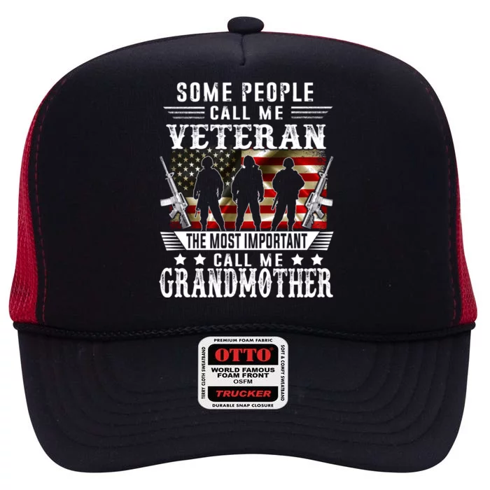 Proud Grandmother Veteran American Flag Gifts Veterans Day High Crown Mesh Trucker Hat