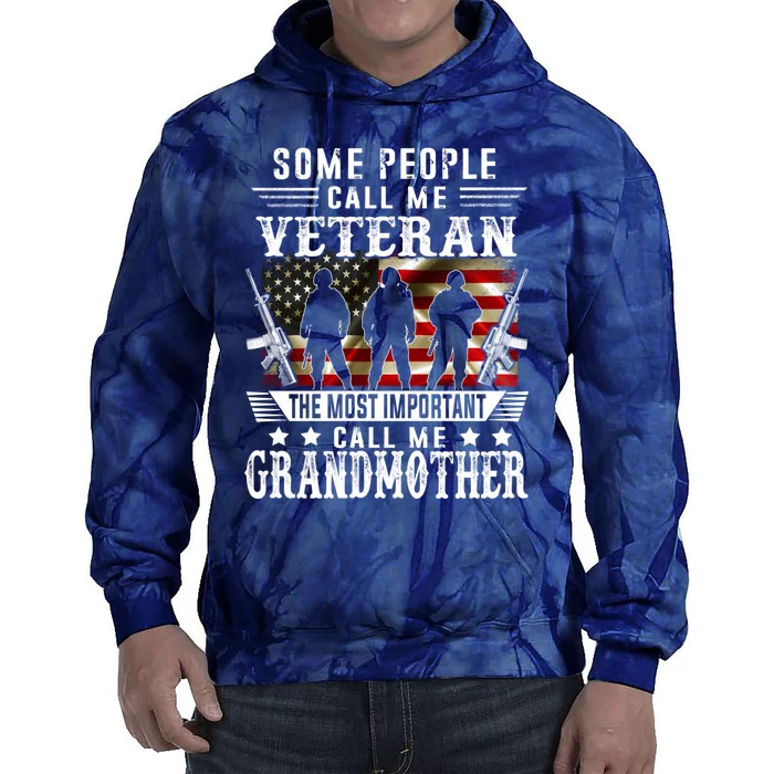 Proud Grandmother Veteran American Flag Gifts Veterans Day Tie Dye Hoodie