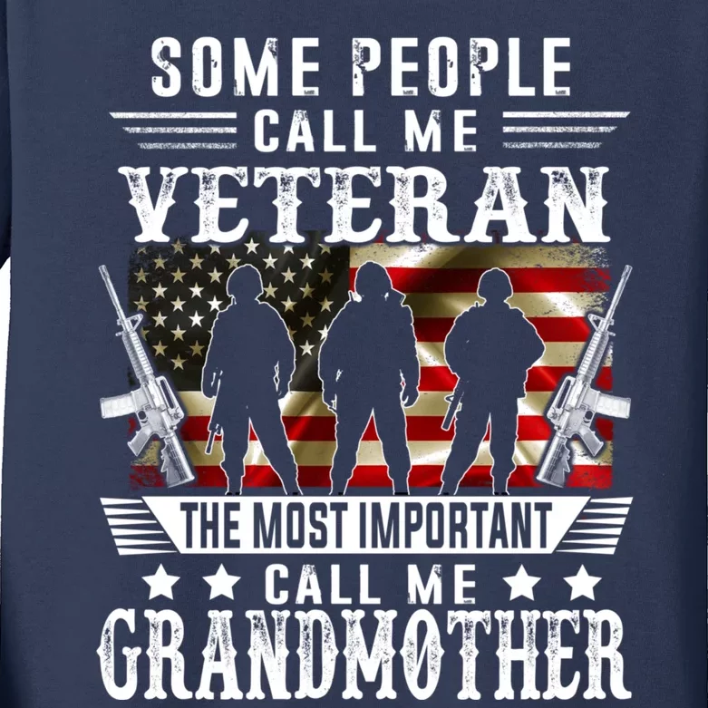 Proud Grandmother Veteran American Flag Gifts Veterans Day Kids Long Sleeve Shirt