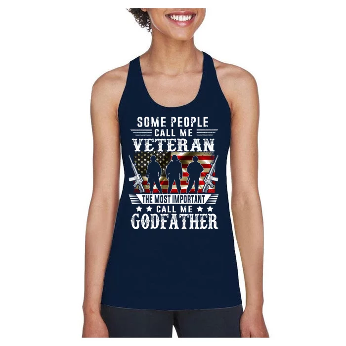 Proud Godfather Veteran American Flag Gifts VeteranS Day Women's Racerback Tank