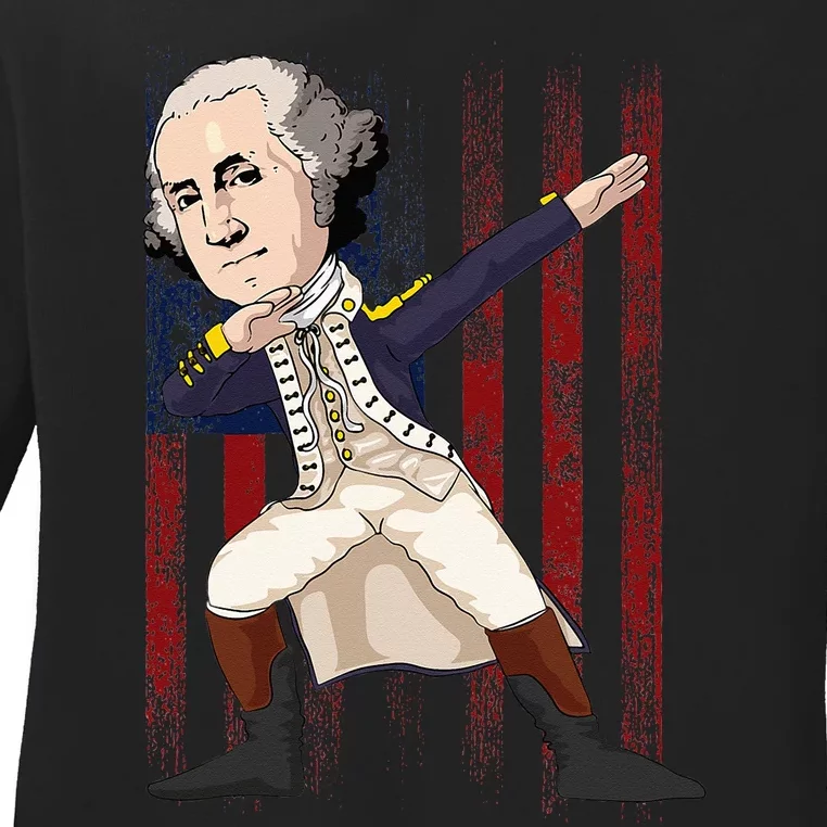 Patriotic George Washington Dabbing Dab Dance 4th Of July Ladies Long Sleeve Shirt