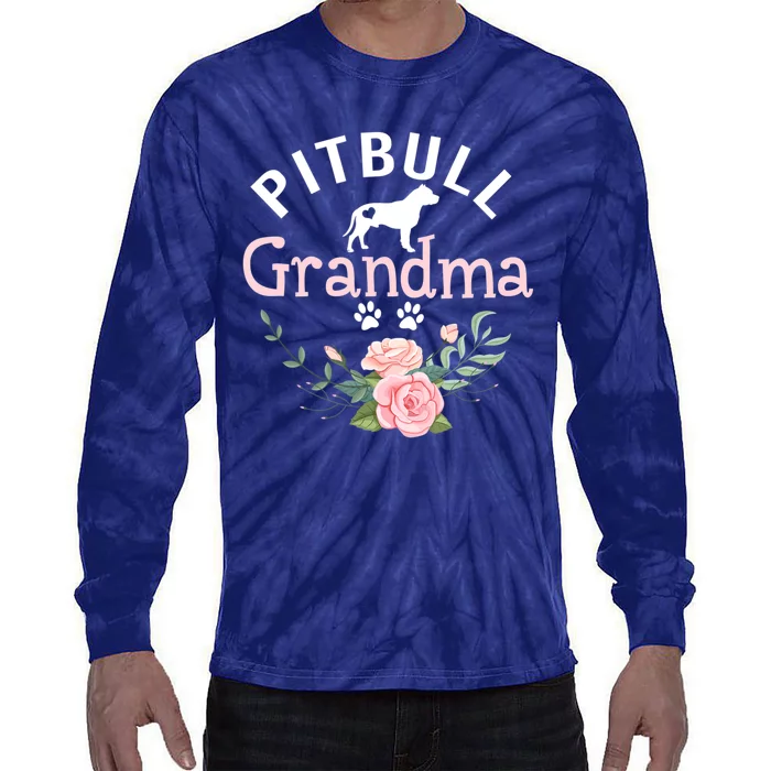 Pitbull Grandma Womens Mom Pitbull Dog Lover Christmas Tie-Dye Long Sleeve Shirt