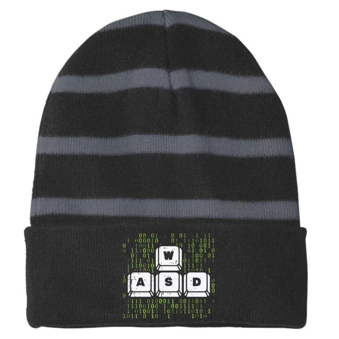 PC Gamer WASD Funny Computer Gaming Striped Beanie with Solid Band