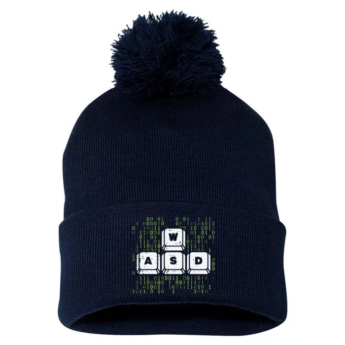 PC Gamer WASD Funny Computer Gaming Pom Pom 12in Knit Beanie