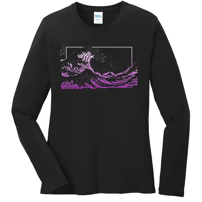 Purple Great Wave off Kanagawa Purple Color Ladies Long Sleeve Shirt